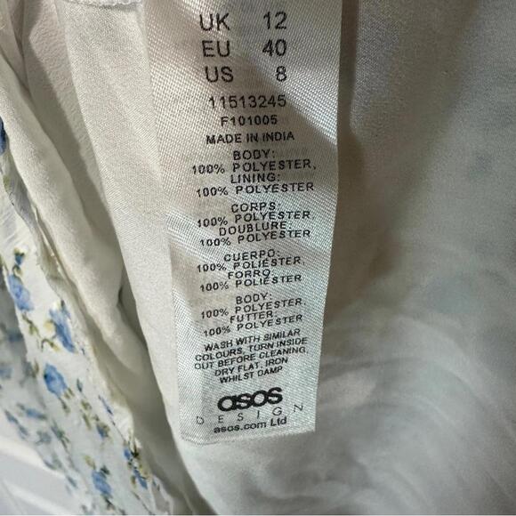 ASOS Blue Floral Chiffon Long Sleeve Romper Size: 8 - Picture 5 of 5